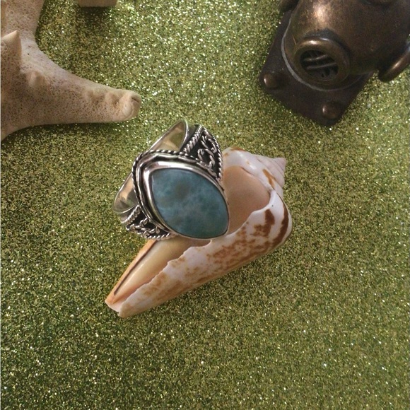 NWOT Larimar and sterling ornate thick band ring 925 - Picture 2 of 8